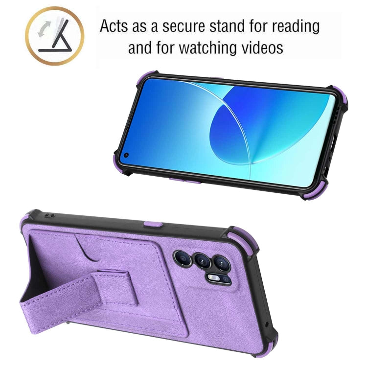 For OPPO Reno6 4G Dream PU + TPU Four-corner Shockproof Phone Back Cover Case with Card Slots & Holder