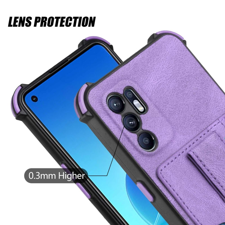 For OPPO Reno6 4G Dream PU + TPU Four-corner Shockproof Phone Back Cover Case with Card Slots & Holder