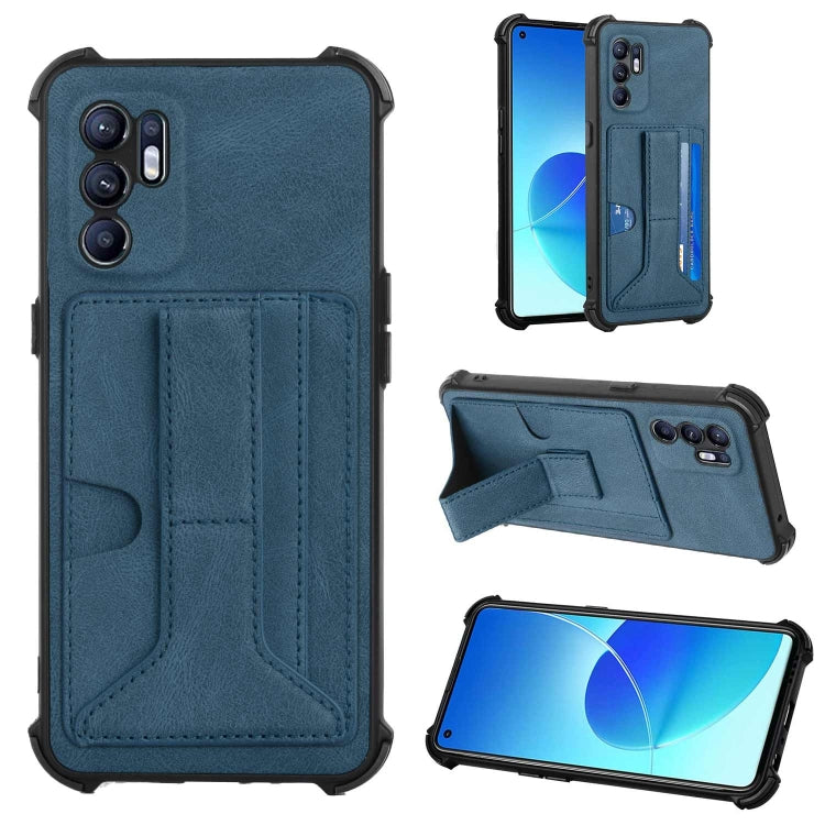 For OPPO Reno6 4G Dream PU + TPU Four-corner Shockproof Phone Back Cover Case with Card Slots & Holder