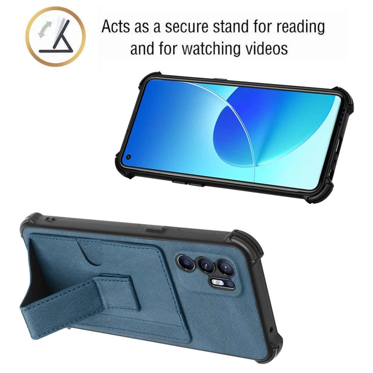 For OPPO Reno6 4G Dream PU + TPU Four-corner Shockproof Phone Back Cover Case with Card Slots & Holder