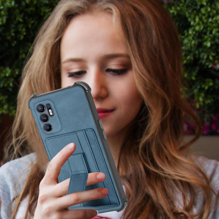 For OPPO Reno6 4G Dream PU + TPU Four-corner Shockproof Phone Back Cover Case with Card Slots & Holder