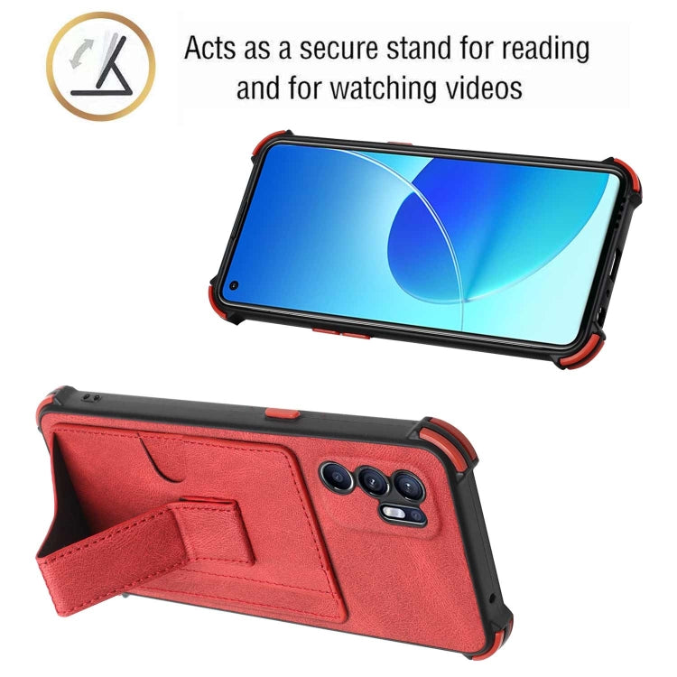 For OPPO Reno6 4G Dream PU + TPU Four-corner Shockproof Phone Back Cover Case with Card Slots & Holder