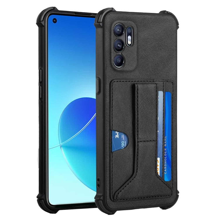 For OPPO Reno6 4G Dream PU + TPU Four-corner Shockproof Phone Back Cover Case with Card Slots & Holder