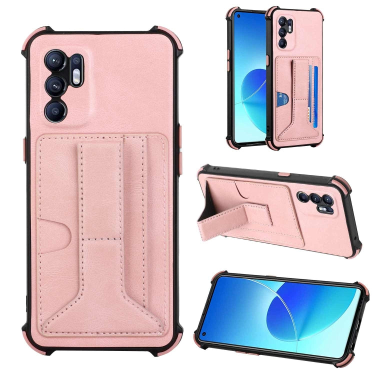 For OPPO Reno6 4G Dream PU + TPU Four-corner Shockproof Phone Back Cover Case with Card Slots & Holder