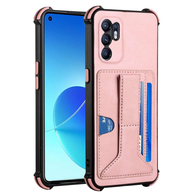 For OPPO Reno6 4G Dream PU + TPU Four-corner Shockproof Phone Back Cover Case with Card Slots & Holder