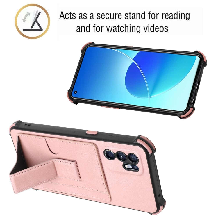 For OPPO Reno6 4G Dream PU + TPU Four-corner Shockproof Phone Back Cover Case with Card Slots & Holder
