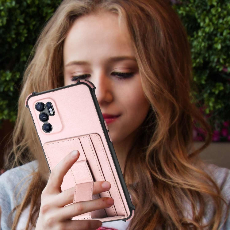 For OPPO Reno6 4G Dream PU + TPU Four-corner Shockproof Phone Back Cover Case with Card Slots & Holder