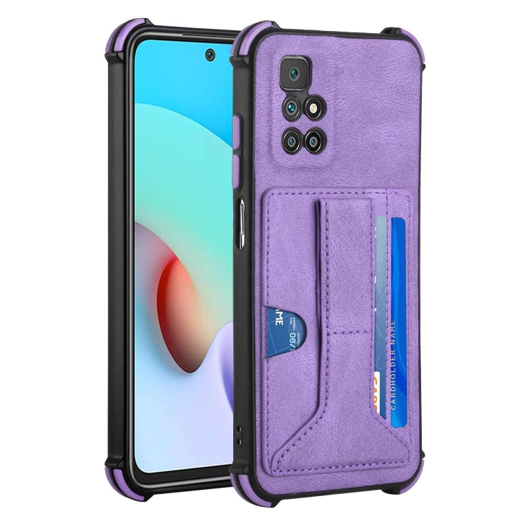 For Xiaomi Redmi 10 / 10 Prime Dream PU + TPU Four-corner Shockproof Phone Back Cover Case with Card Slots & Holder