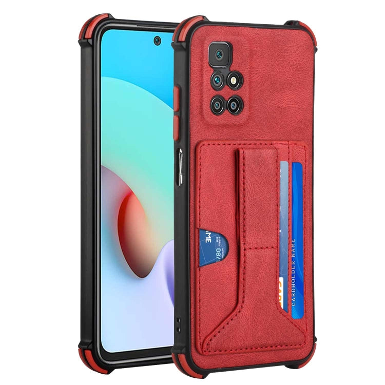 For Xiaomi Redmi 10 / 10 Prime Dream PU + TPU Four-corner Shockproof Phone Back Cover Case with Card Slots & Holder