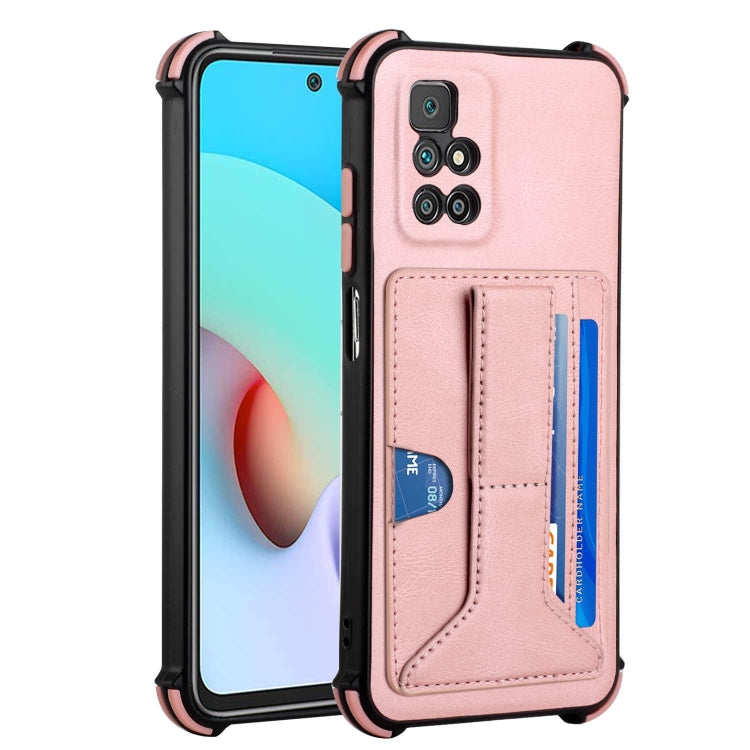 For Xiaomi Redmi 10 / 10 Prime Dream PU + TPU Four-corner Shockproof Phone Back Cover Case with Card Slots & Holder