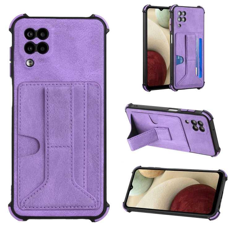 For Samsung Galaxy A12 5G Dream PU + TPU Four-corner Shockproof Phone Back Cover Case with Card Slots & Holder