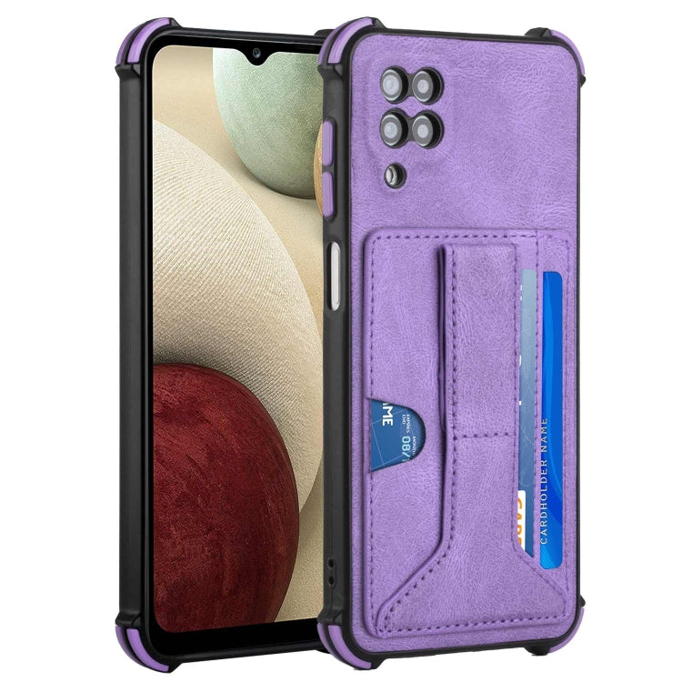For Samsung Galaxy A12 5G Dream PU + TPU Four-corner Shockproof Phone Back Cover Case with Card Slots & Holder