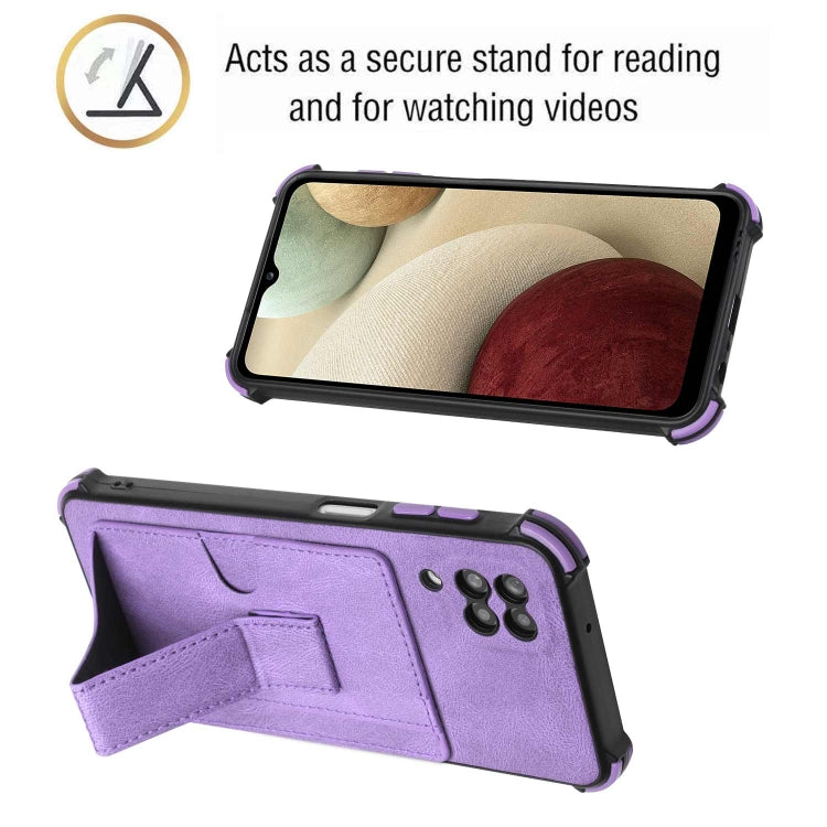 For Samsung Galaxy A12 5G Dream PU + TPU Four-corner Shockproof Phone Back Cover Case with Card Slots & Holder