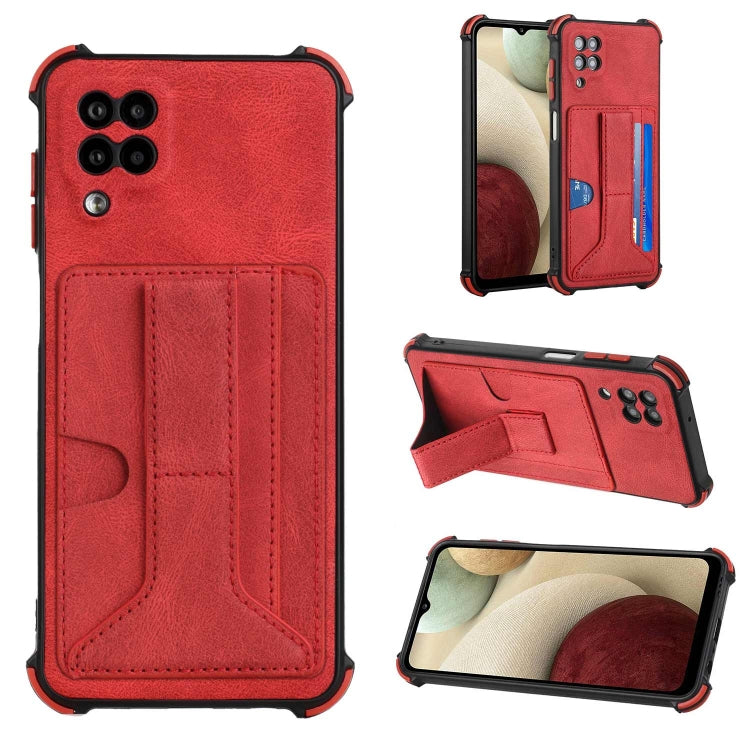 For Samsung Galaxy A12 5G Dream PU + TPU Four-corner Shockproof Phone Back Cover Case with Card Slots & Holder