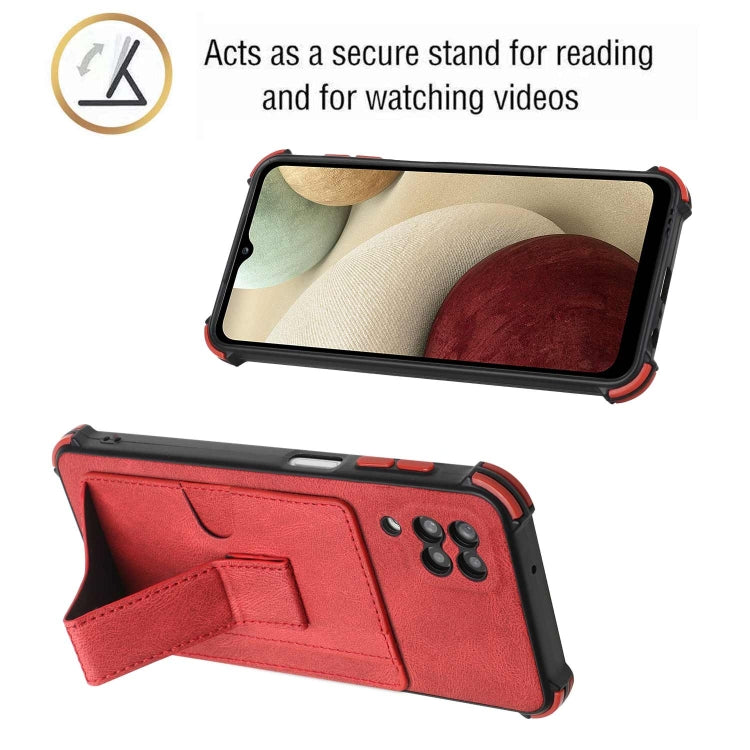 For Samsung Galaxy A12 5G Dream PU + TPU Four-corner Shockproof Phone Back Cover Case with Card Slots & Holder