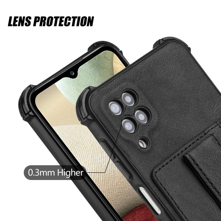 For Samsung Galaxy A12 5G Dream PU + TPU Four-corner Shockproof Phone Back Cover Case with Card Slots & Holder