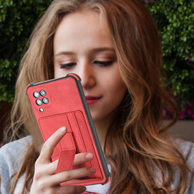 For Samsung Galaxy A12 5G Dream PU + TPU Four-corner Shockproof Phone Back Cover Case with Card Slots & Holder