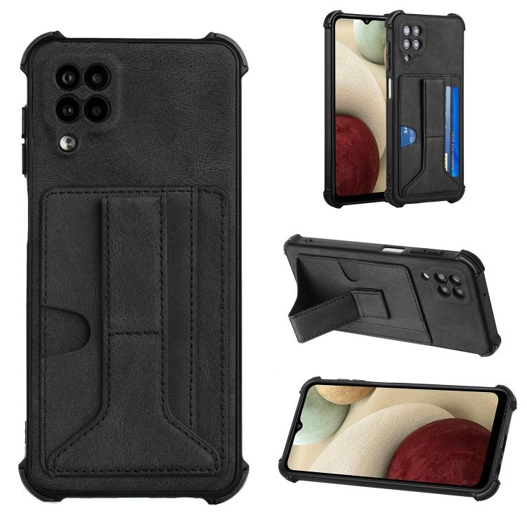 For Samsung Galaxy A12 5G Dream PU + TPU Four-corner Shockproof Phone Back Cover Case with Card Slots & Holder