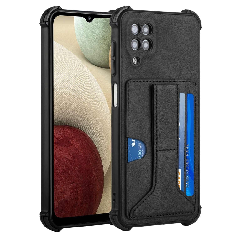 For Samsung Galaxy A12 5G Dream PU + TPU Four-corner Shockproof Phone Back Cover Case with Card Slots & Holder