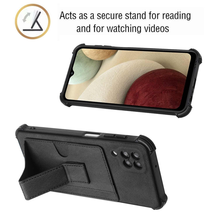 For Samsung Galaxy A12 5G Dream PU + TPU Four-corner Shockproof Phone Back Cover Case with Card Slots & Holder