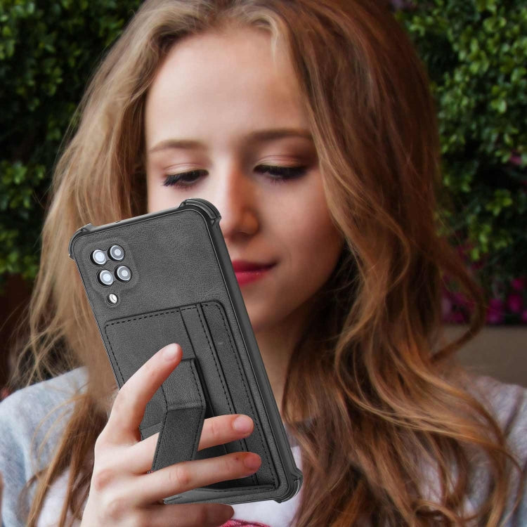 For Samsung Galaxy A12 5G Dream PU + TPU Four-corner Shockproof Phone Back Cover Case with Card Slots & Holder
