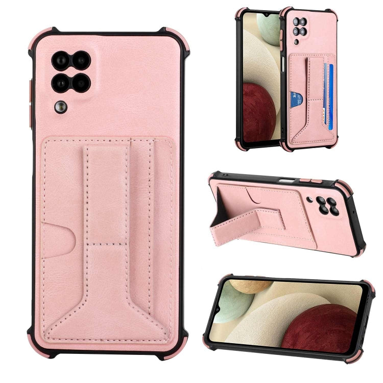 For Samsung Galaxy A12 5G Dream PU + TPU Four-corner Shockproof Phone Back Cover Case with Card Slots & Holder