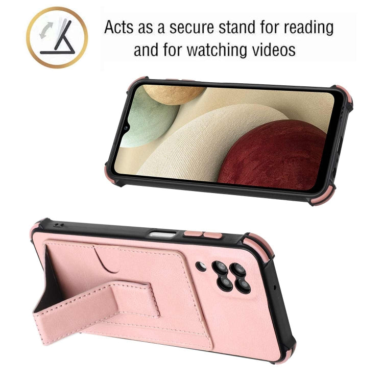 For Samsung Galaxy A12 5G Dream PU + TPU Four-corner Shockproof Phone Back Cover Case with Card Slots & Holder