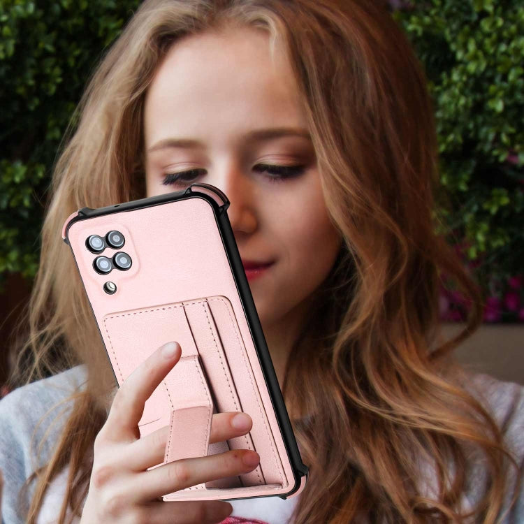 For Samsung Galaxy A12 5G Dream PU + TPU Four-corner Shockproof Phone Back Cover Case with Card Slots & Holder