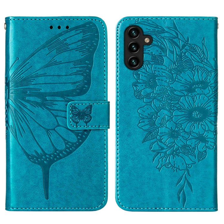 For Samsung Galaxy A13 5G Embossed Butterfly Leather Phone Case with Holder & Card Slot & Wallet & Lanyard
