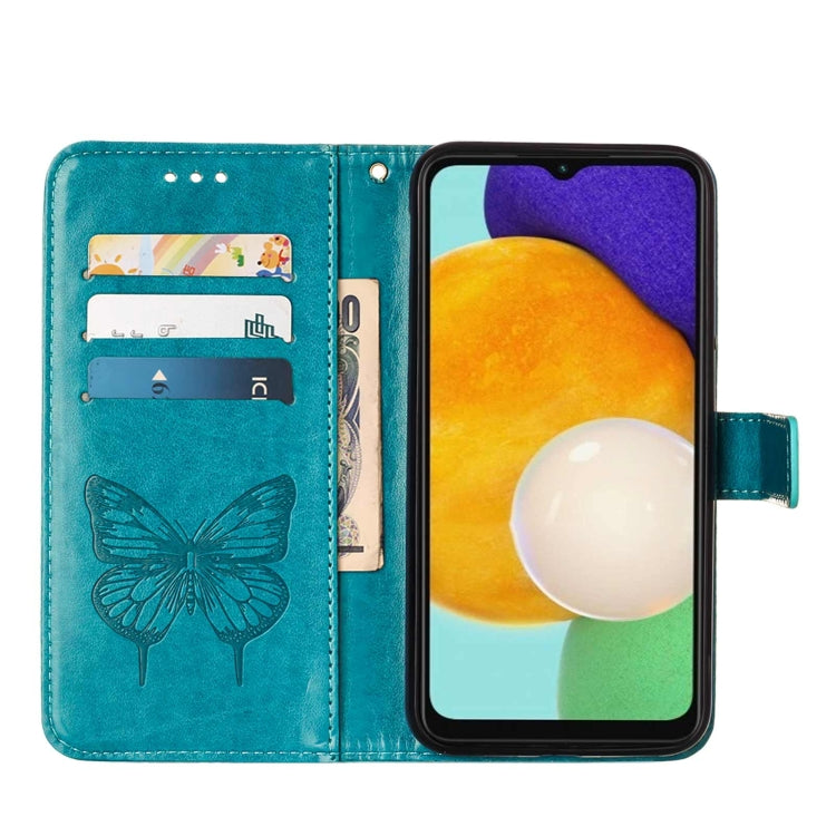 For Samsung Galaxy A13 5G Embossed Butterfly Leather Phone Case with Holder & Card Slot & Wallet & Lanyard
