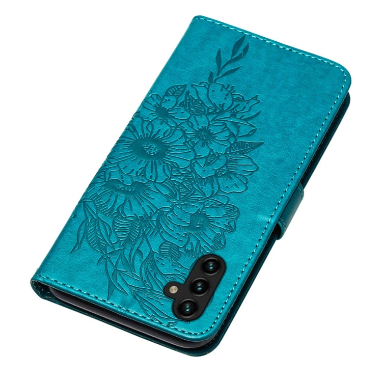 For Samsung Galaxy A13 5G Embossed Butterfly Leather Phone Case with Holder & Card Slot & Wallet & Lanyard