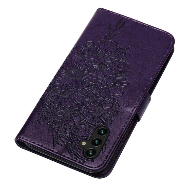 For Samsung Galaxy A13 5G Embossed Butterfly Leather Phone Case with Holder & Card Slot & Wallet & Lanyard
