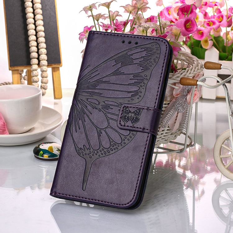 For Samsung Galaxy A13 5G Embossed Butterfly Leather Phone Case with Holder & Card Slot & Wallet & Lanyard