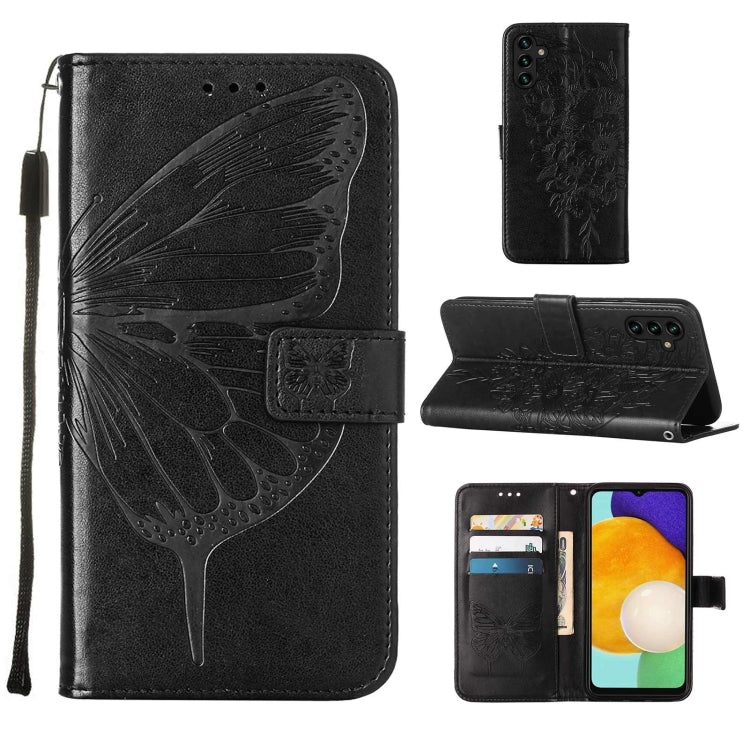 For Samsung Galaxy A13 5G Embossed Butterfly Leather Phone Case with Holder & Card Slot & Wallet & Lanyard