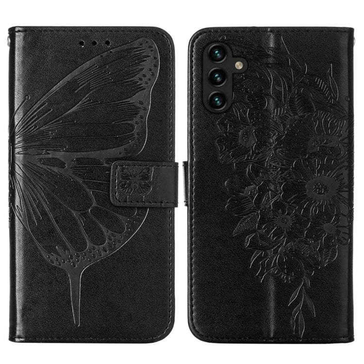 For Samsung Galaxy A13 5G Embossed Butterfly Leather Phone Case with Holder & Card Slot & Wallet & Lanyard
