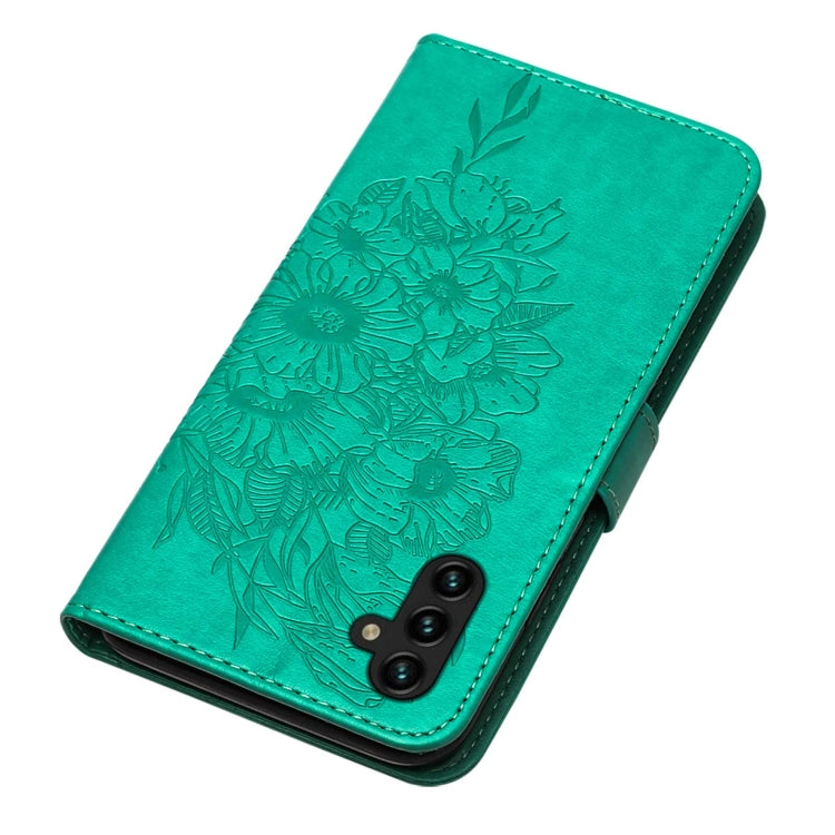 For Samsung Galaxy A13 5G Embossed Butterfly Leather Phone Case with Holder & Card Slot & Wallet & Lanyard