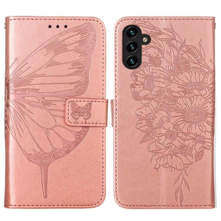 For Samsung Galaxy A13 5G Embossed Butterfly Leather Phone Case with Holder & Card Slot & Wallet & Lanyard