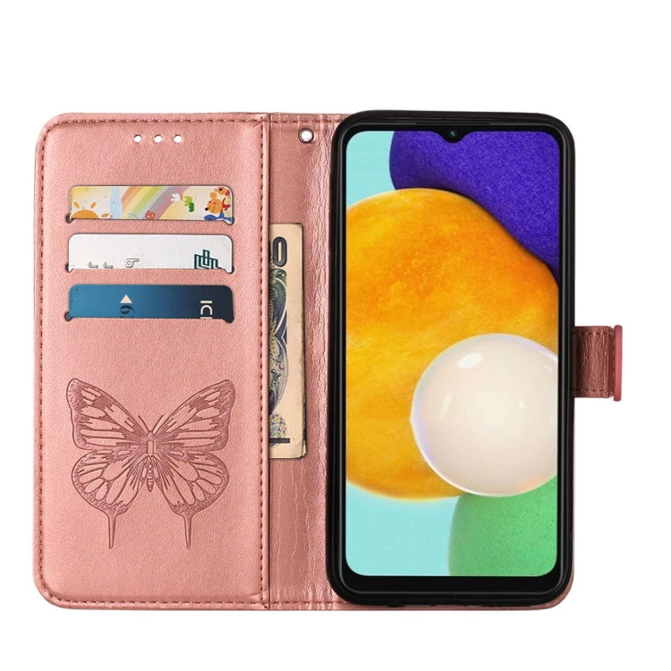 For Samsung Galaxy A13 5G Embossed Butterfly Leather Phone Case with Holder & Card Slot & Wallet & Lanyard