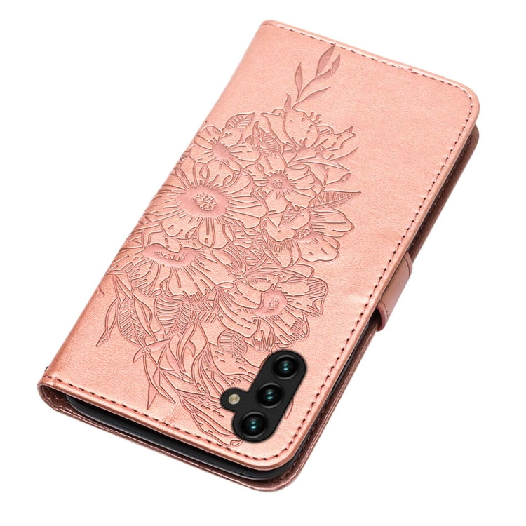 For Samsung Galaxy A13 5G Embossed Butterfly Leather Phone Case with Holder & Card Slot & Wallet & Lanyard