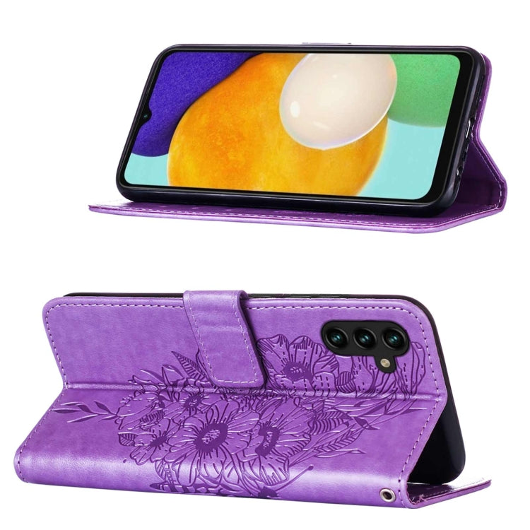 For Samsung Galaxy A13 5G Embossed Butterfly Leather Phone Case with Holder & Card Slot & Wallet & Lanyard