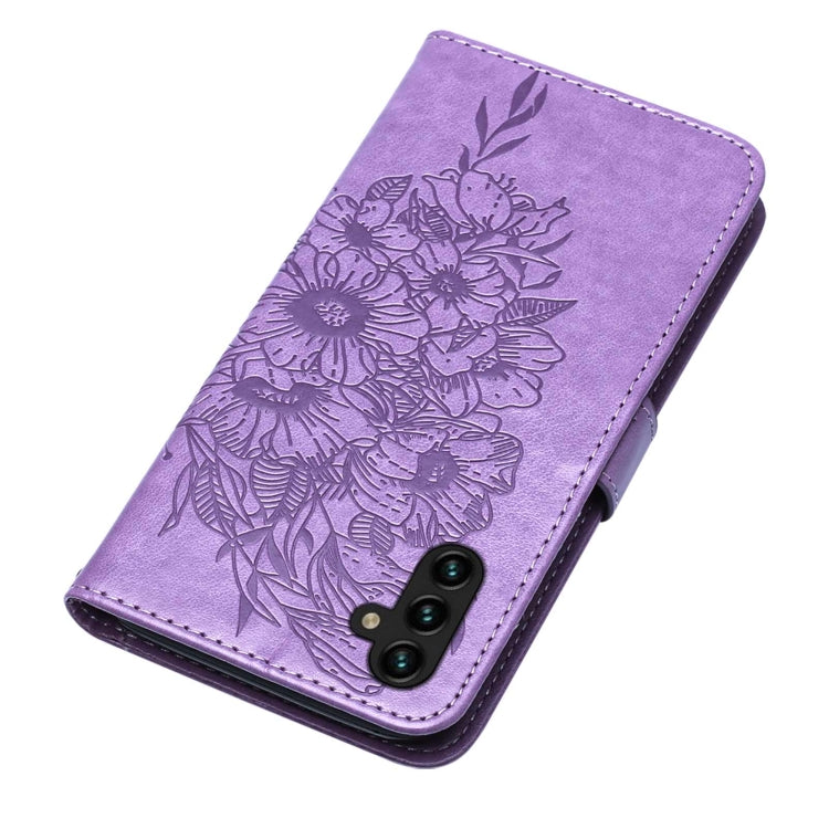 For Samsung Galaxy A13 5G Embossed Butterfly Leather Phone Case with Holder & Card Slot & Wallet & Lanyard