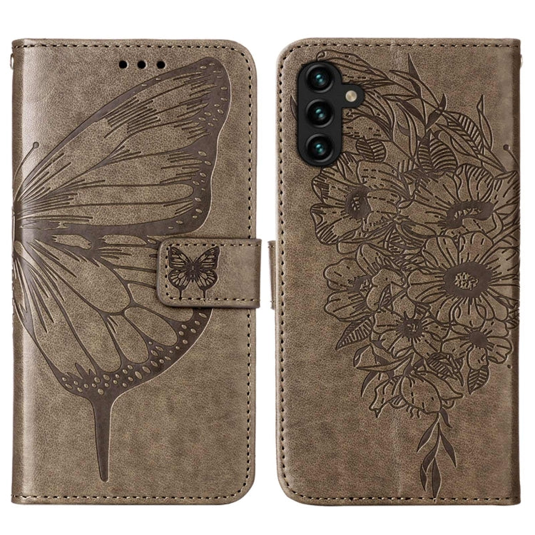 For Samsung Galaxy A13 5G Embossed Butterfly Leather Phone Case with Holder & Card Slot & Wallet & Lanyard