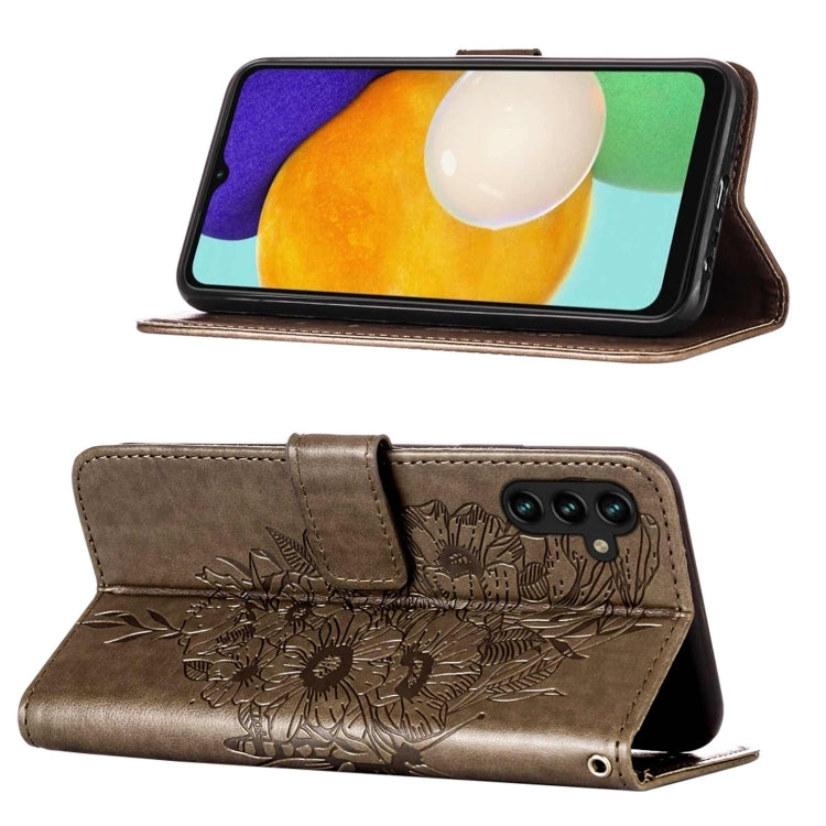 For Samsung Galaxy A13 5G Embossed Butterfly Leather Phone Case with Holder & Card Slot & Wallet & Lanyard