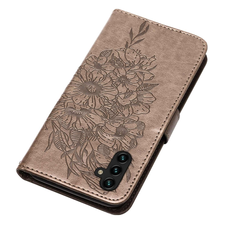 For Samsung Galaxy A13 5G Embossed Butterfly Leather Phone Case with Holder & Card Slot & Wallet & Lanyard