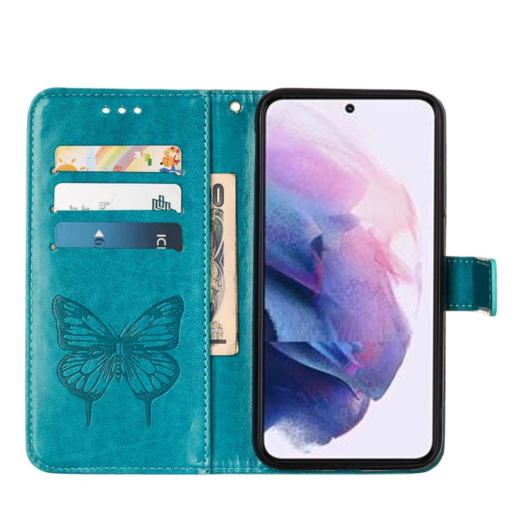 For Samsung Galaxy S22 5G Embossed Butterfly Leather Phone Case with Holder & Card Slot & Wallet & Lanyard