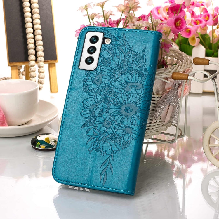 For Samsung Galaxy S22 5G Embossed Butterfly Leather Phone Case with Holder & Card Slot & Wallet & Lanyard