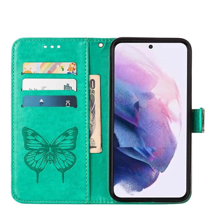 For Samsung Galaxy S22 5G Embossed Butterfly Leather Phone Case with Holder & Card Slot & Wallet & Lanyard