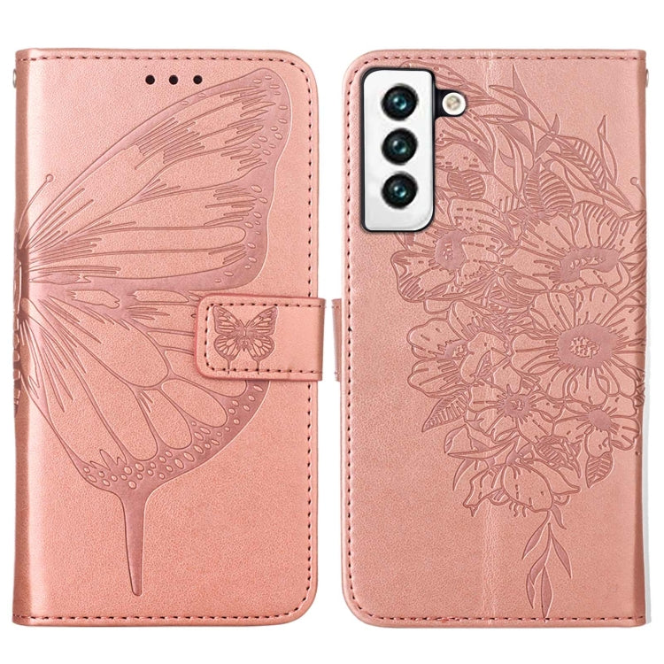 For Samsung Galaxy S22 5G Embossed Butterfly Leather Phone Case with Holder & Card Slot & Wallet & Lanyard