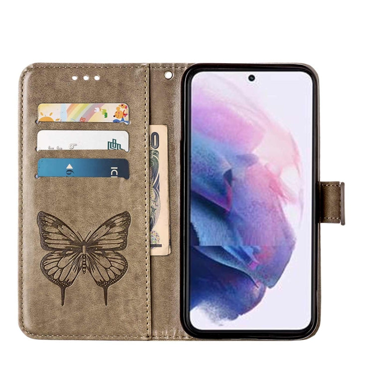 For Samsung Galaxy S22 5G Embossed Butterfly Leather Phone Case with Holder & Card Slot & Wallet & Lanyard