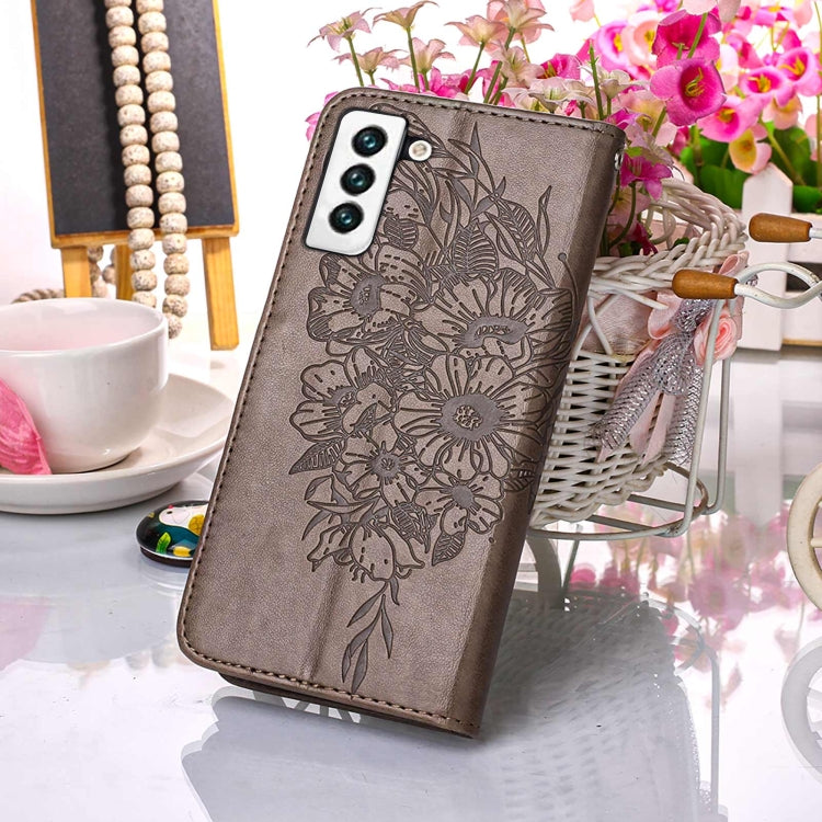 For Samsung Galaxy S22 5G Embossed Butterfly Leather Phone Case with Holder & Card Slot & Wallet & Lanyard